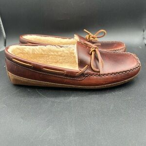 Brooks Brothers Men's Leather Lone Tree Shearling Moccasin Slippers Size 9 D